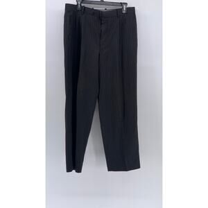 PAOLO GIARDINI Men's Black Pinstripe Straight-Leg Regular-Fit Pants SZ 34R
